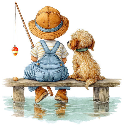 kid fishing fabric panel