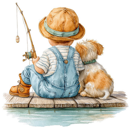 kid fishing fabric panel