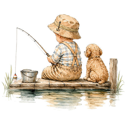 kid fishing fabric panel