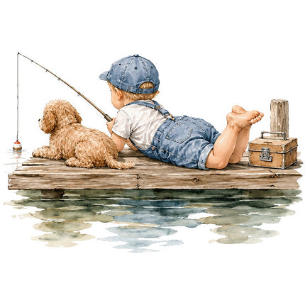 kid fishing fabric panel