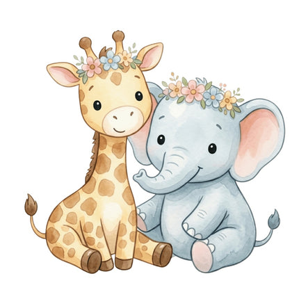 Elephant & Giraffe 100% Cotton Fabric Panel Block Quilt Square AQ1842
