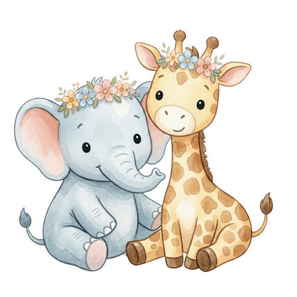 Elephant & Giraffe 100% Cotton Fabric Panel Block Quilt Square FLIP-AQ1842