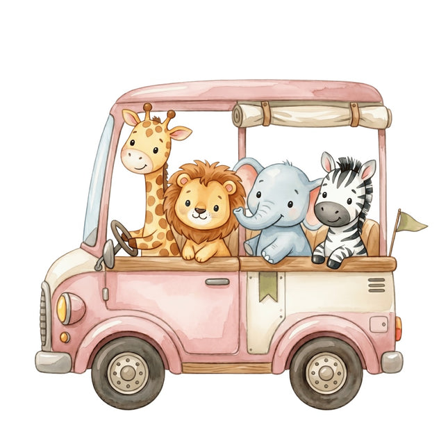 Animals in Car 100% Cotton Fabric Panel Block Quilt Square AQ1849