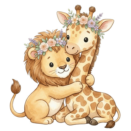 Baby Lion & Giraffe 100% Cotton Fabric Panel Block Quilt Square AQ1867