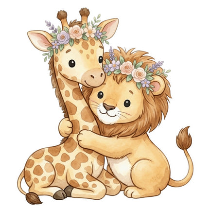 Baby Lion & Giraffe 100% Cotton Fabric Panel Block Quilt Square FLIP-AQ1867