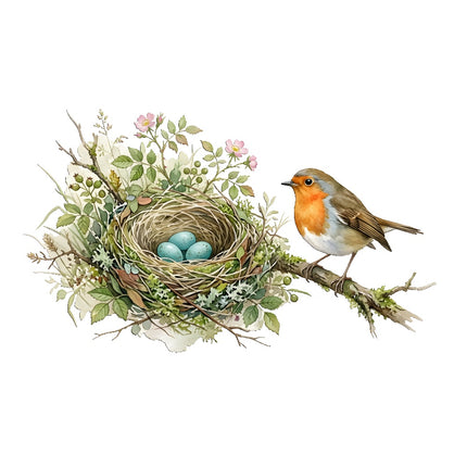 Robin Bird Nest 100% Cotton Fabric Panel Block Quilt Square FLIP-AQ195