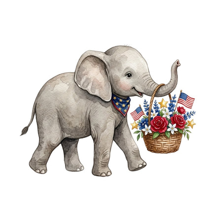 Patriotic Elephant 100% Cotton Fabric Panel Block Quilt Square AQ3010