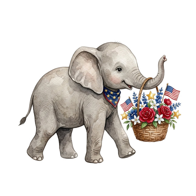 Patriotic Elephant 100% Cotton Fabric Panel Block Quilt Square AQ3010