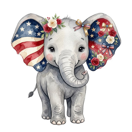 Patriotic Elephant 100% Cotton Fabric Panel Block Quilt Square AQ3018