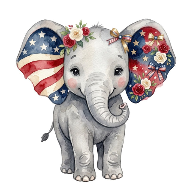 USA flag patriotic elephant fabric panel