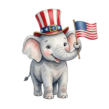 Patriotic Elephant 100% Cotton Fabric Panel Block Quilt Square AQ3020