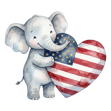 Patriotic Elephant 100% Cotton Fabric Panel Block Quilt Square AQ3021