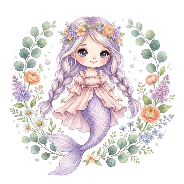 Mermaid 100% Cotton Fabric Panel Block Quilt Square FLIP-AQ3024