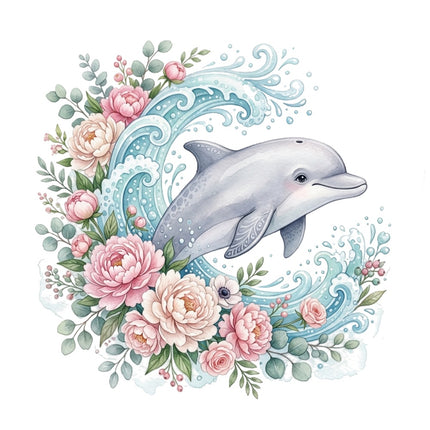 Floral Dolphin 100% Cotton Fabric Panel Block Quilt Square AQ3025