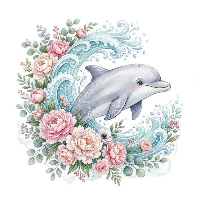 Floral Dolphin 100% Cotton Fabric Panel Block Quilt Square AQ3025