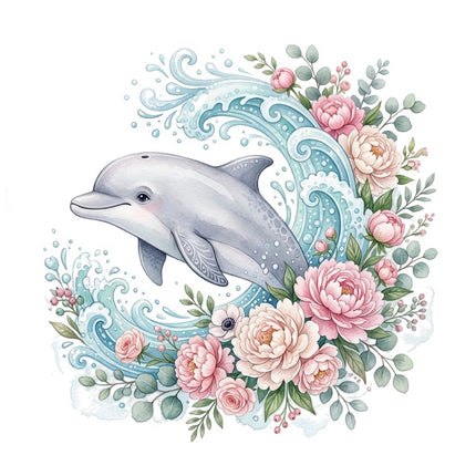 Floral Dolphin 100% Cotton Fabric Panel Block Quilt Square FLIP-AQ3025