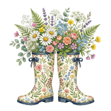 Floral Rain Boots 100% Cotton Fabric Panel Block Quilt Square AQ3027