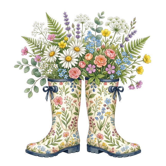 floral rain boots fabric panel