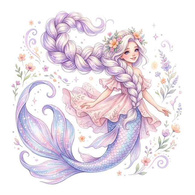 Mermaid 100% Cotton Fabric Panel Block Quilt Square FLIP-AQ3028