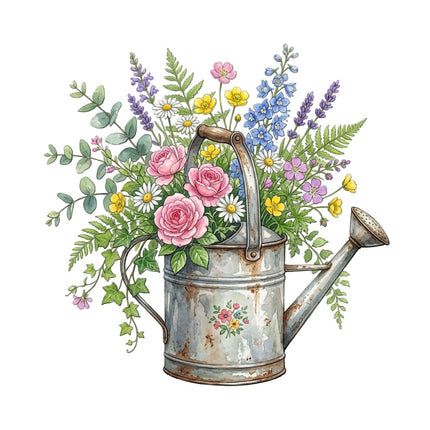 Floral Watering Can 100% Cotton Fabric Panel Block Quilt Square AQ3029