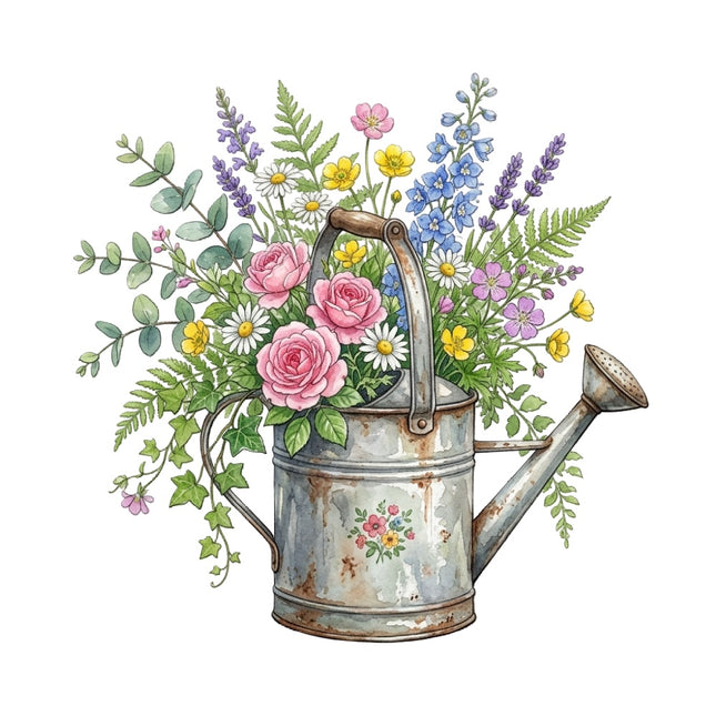 floral watering can fabric panel