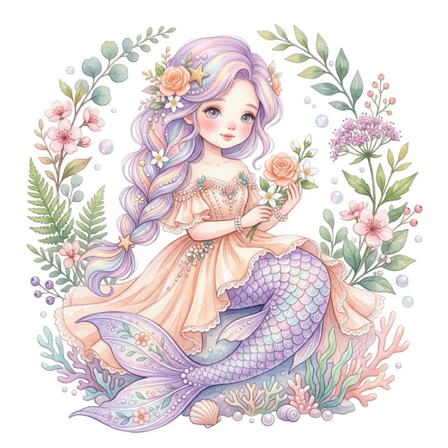 Mermaid 100% Cotton Fabric Panel Block Quilt Square FLIP-AQ3031