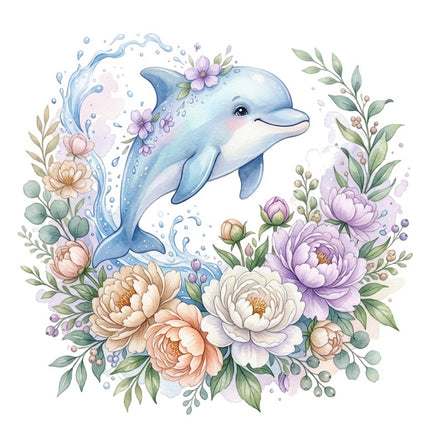 Floral Dolphin 100% Cotton Fabric Panel Block Quilt Square FLIP-AQ3032