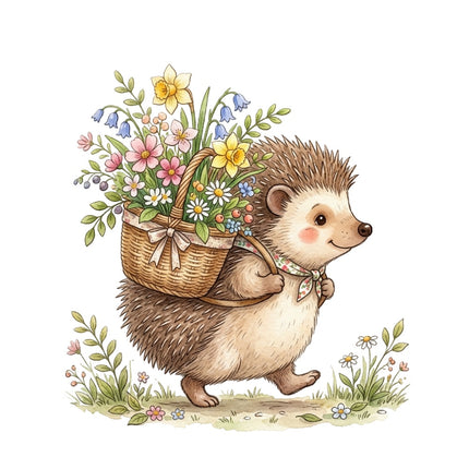 Floral Hedgehog 100% Cotton Fabric Panel Block Quilt Square AQ3033
