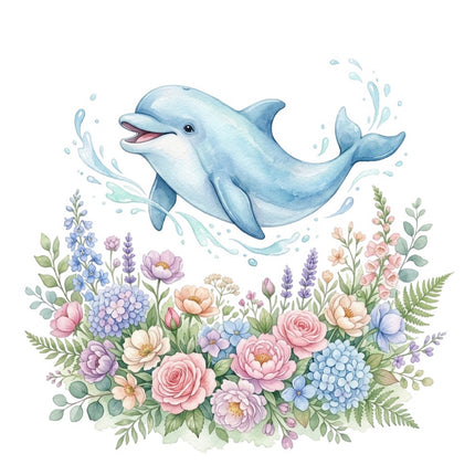 Floral Dolphin 100% Cotton Fabric Panel Block Quilt Square FLIP-AQ3034