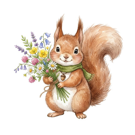 Floral Squirrel 100% Cotton Fabric Panel Block Quilt Square AQ3039