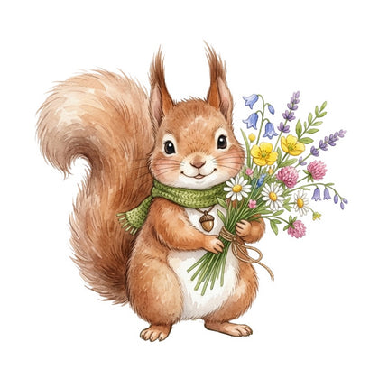 Floral Squirrel 100% Cotton Fabric Panel Block Quilt Square FLIP-AQ3039