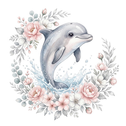 Floral Dolphin 100% Cotton Fabric Panel Block Quilt Square FLIP-AQ3040