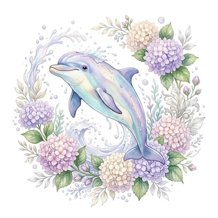 Floral Dolphin 100% Cotton Fabric Panel Block Quilt Square FLIP-AQ3044