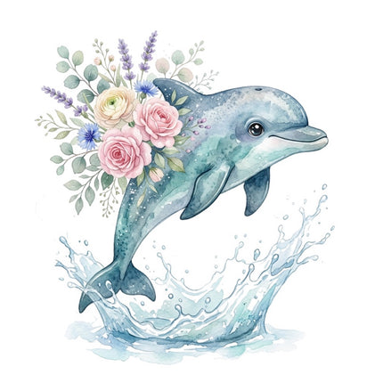 Floral Dolphin 100% Cotton Fabric Panel Block Quilt Square FLIP-AQ3045