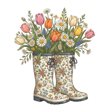 Floral Rain Boots 100% Cotton Fabric Panel Block Quilt Square AQ3048