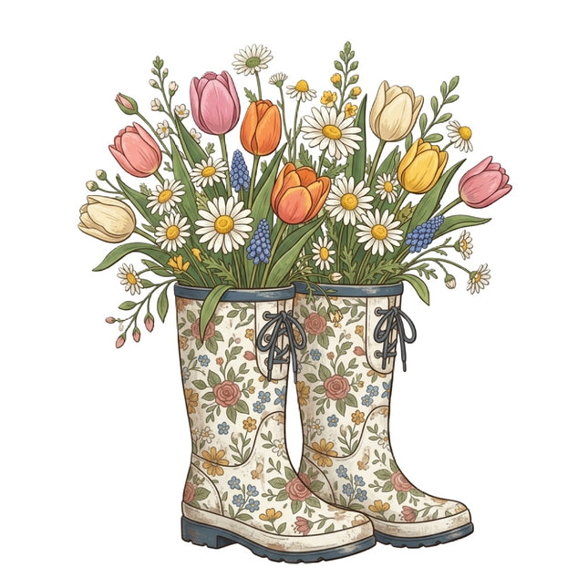 floral boots fabric panel