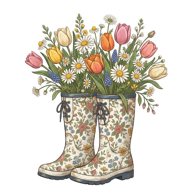 Floral Rain Boots 100% Cotton Fabric Panel Block Quilt Square FLIP-AQ3048