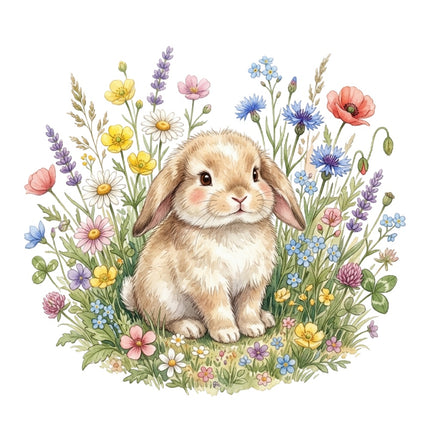 Floral Rabbit 100% Cotton Fabric Panel Block Quilt Square AQ3054
