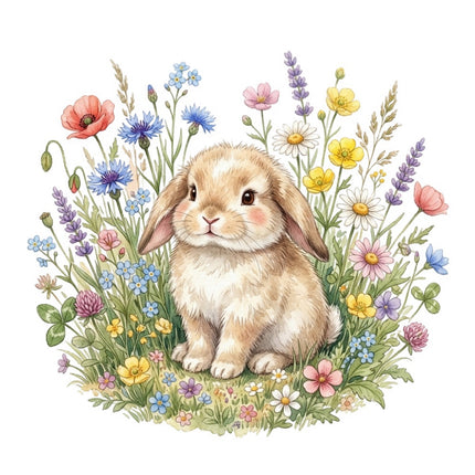 Floral Rabbit 100% Cotton Fabric Panel Block Quilt Square FLIP-AQ3054