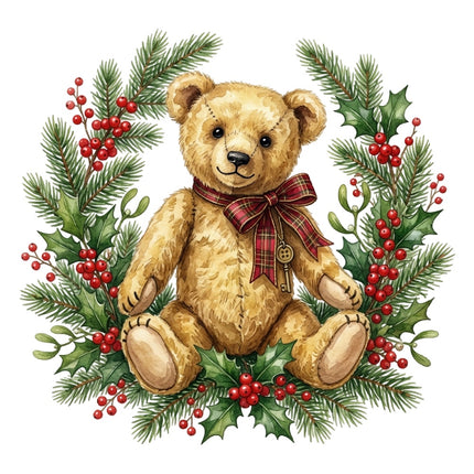 Christmas Teddy Bear 100% Cotton Fabric Panel Block Quilt Square AQ3057