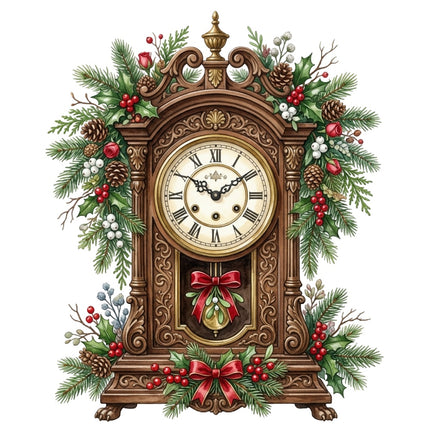 Floral Christmas Clock 100% Cotton Fabric Panel Block Quilt Square AQ3059