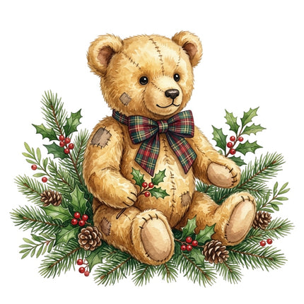 Christmas Teddy Bear 100% Cotton Fabric Panel Block Quilt Square AQ3061