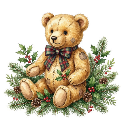 Christmas Teddy Bear 100% Cotton Fabric Panel Block Quilt Square FLIP-AQ3061