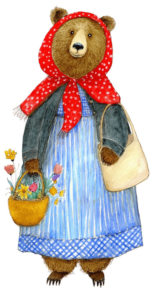fairytale bear wearing clothes fabric panel