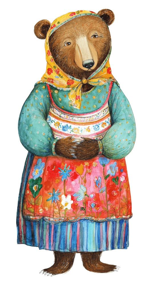 fairytale bear wearing clothes fabric panel