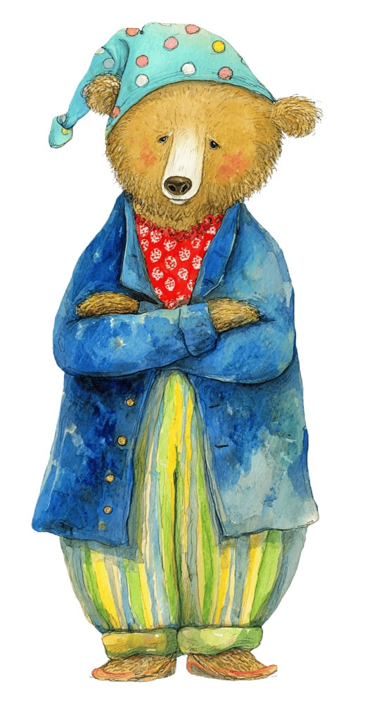 fairytale bear wearing clothes fabric panel