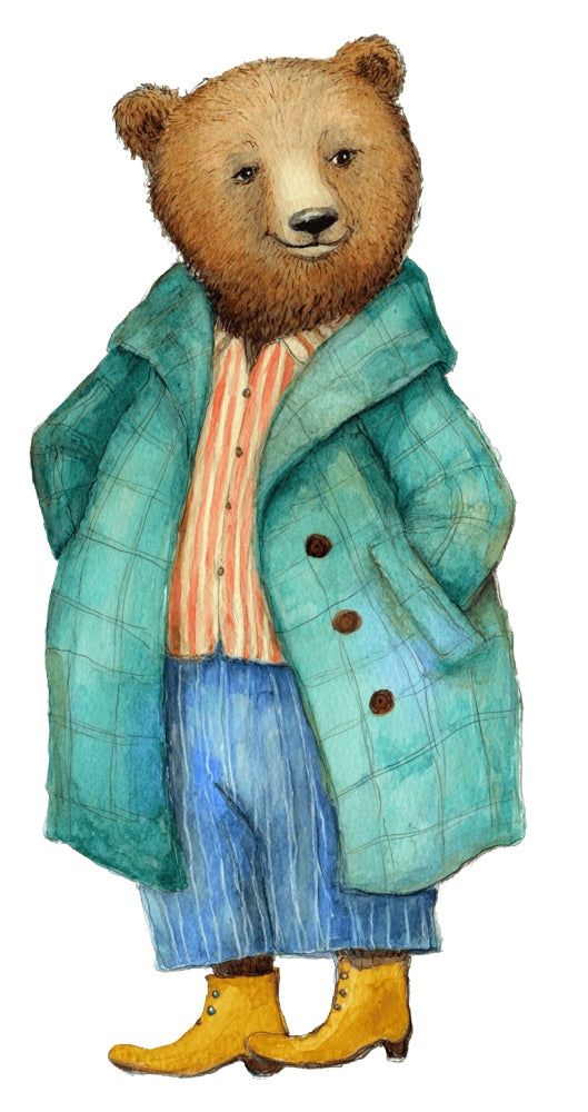 fairytale bear wearing clothes fabric panel