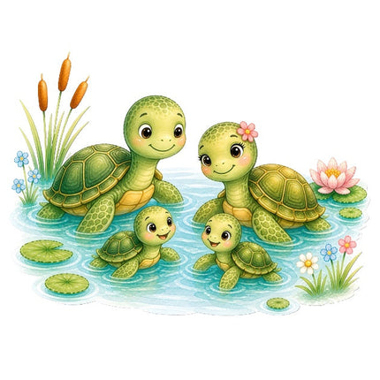 turtles in pond fabric panel