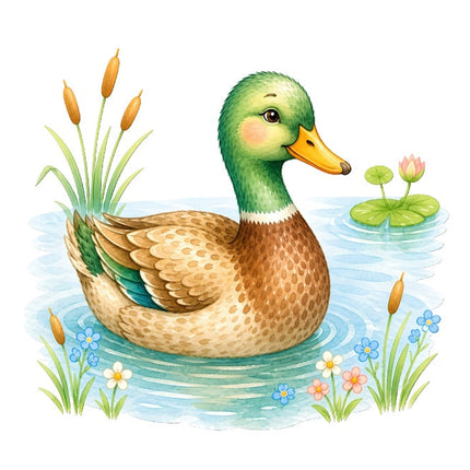 duck in pond fabric panel