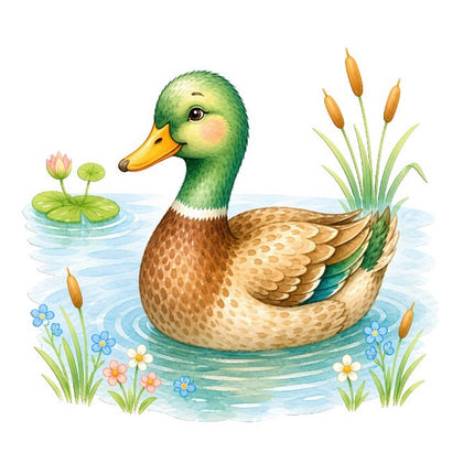 duck in pond fabric panel